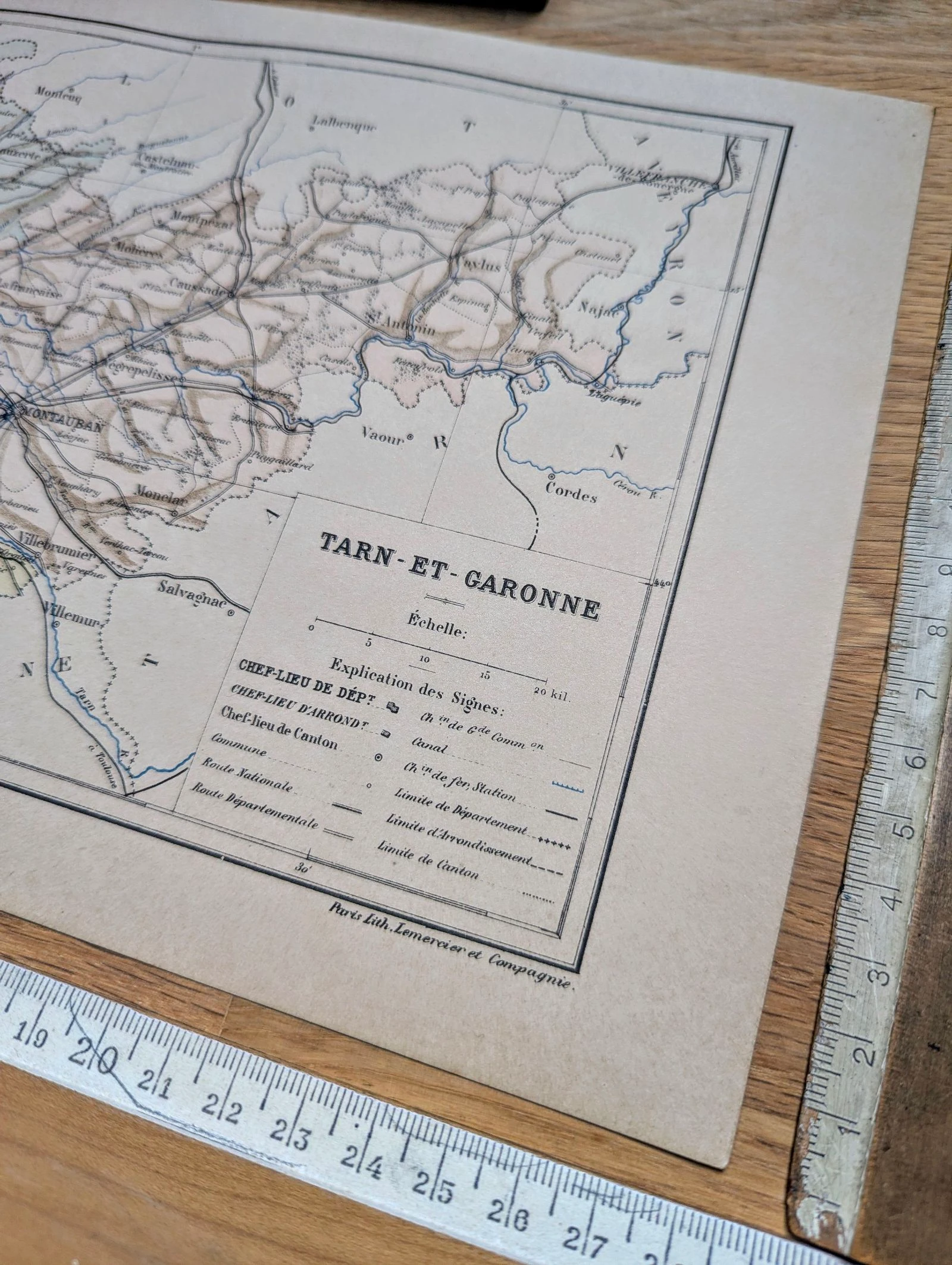 Imprimée en 1889, Tarn-et-Garonne, carte antiga. – photo 5